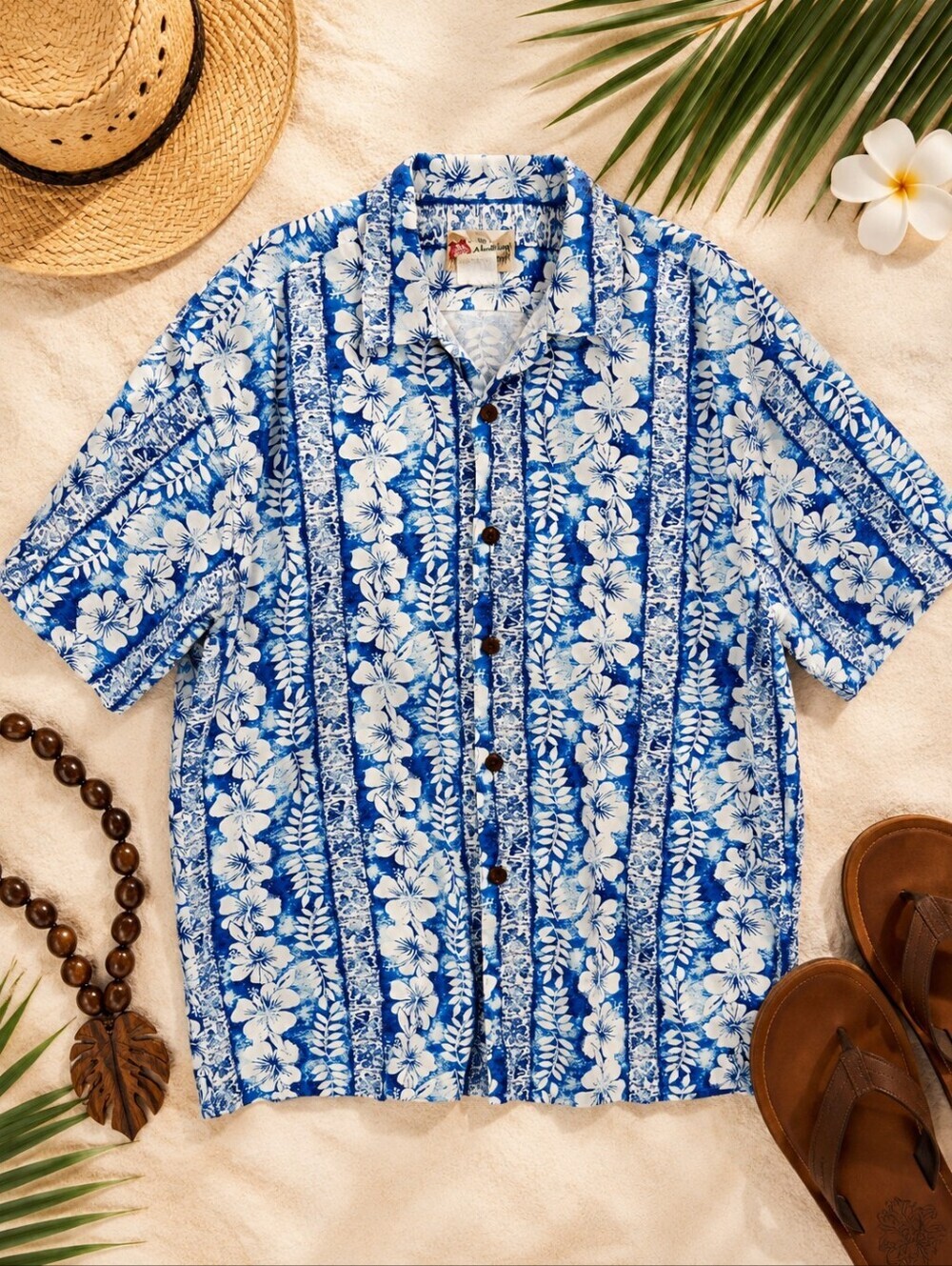 Hilo Hattie Blue White Button Camp/hawaiian Short Sleeve Shirt. Mens XL